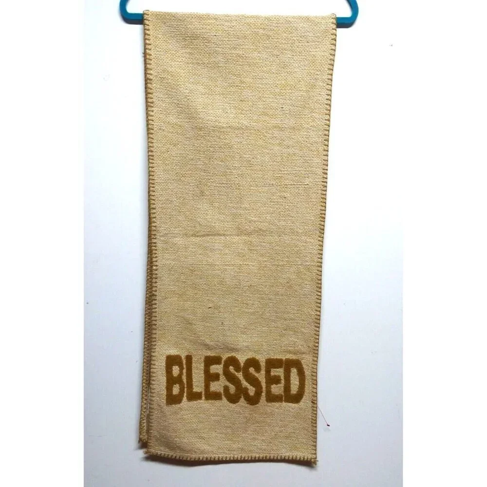 Blessed Table Runner Fall Thanksgiving High End beige brown tweed-like 14.5X73